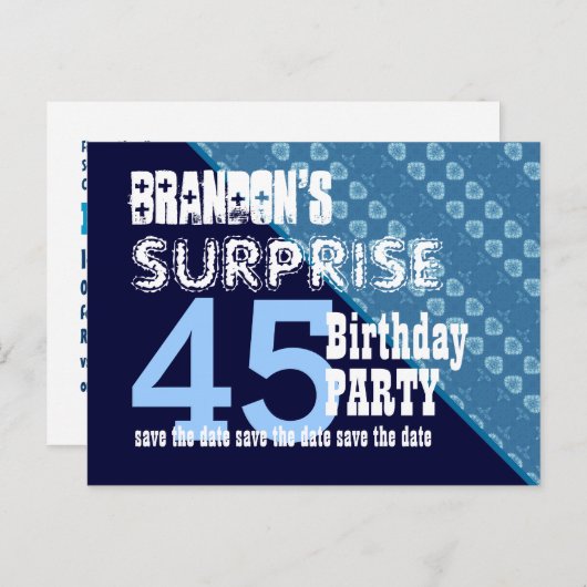 45e Verrassing Verjaardag Save the Date Diagonal V Aankondigingskaart (Voorkant / Achterkant)