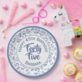 45e willekeurig getal patroon blauw/wit papieren bordje (Feest)