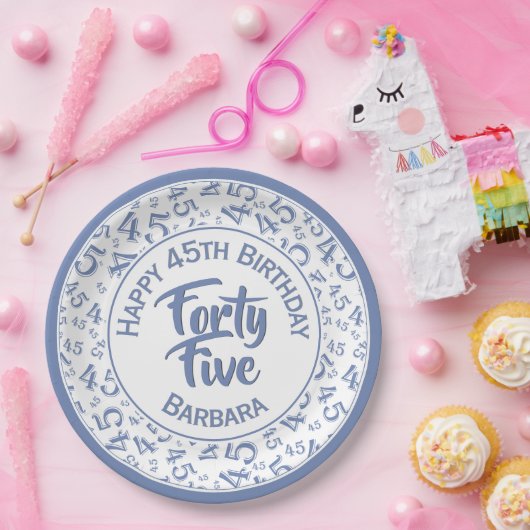 45e willekeurig getal patroon blauw/wit papieren bordje (Feest)