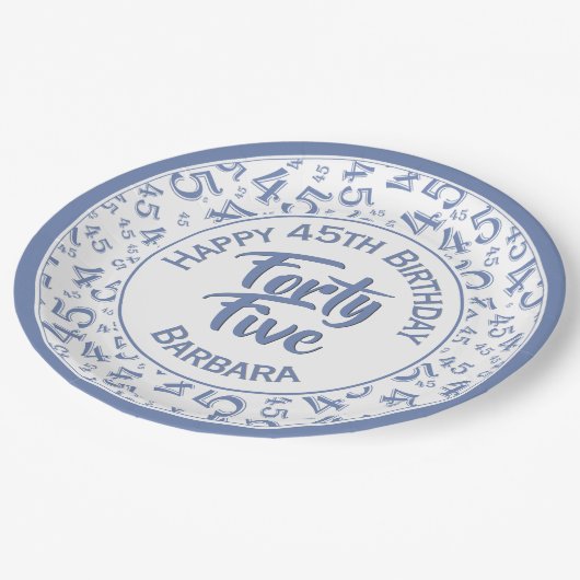 45e willekeurig getal patroon blauw/wit papieren bordje (Gekanteld)