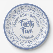 45e willekeurig getal patroon blauw/wit papieren bordje (Voorkant)