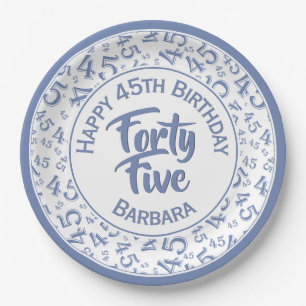 45e willekeurig getal patroon blauw/wit papieren bordje
