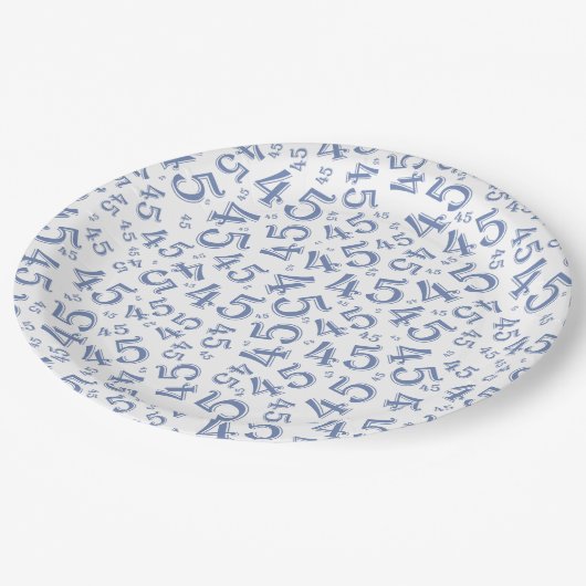 45e willekeurig getal patroon blauw/wit papieren bordje (Gekanteld)