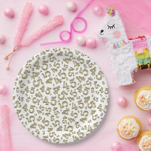 45e willekeurig getal patroon goud/wit papieren bordje (Feest)