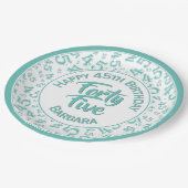 45e Willekeurige Getal Patroon Blauwgroen/Wit Papieren Bordje (Gekanteld)