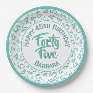 45e Willekeurige Getal Patroon Blauwgroen/Wit Papieren Bordje