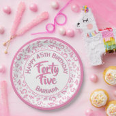 45e willekeurige getal patroon roze/wit papieren bordje (Feest)