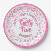 45e willekeurige getal patroon roze/wit papieren bordje (Voorkant)