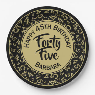 45e Willekeurige Getal Patroon Zwart Goud Papieren Bordje
