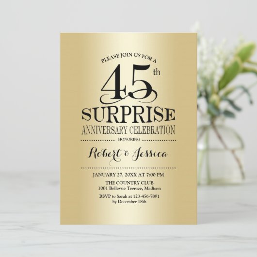 45ste huwelijksverjaardag verrassen - Goud Kaart (Staand voorkant)