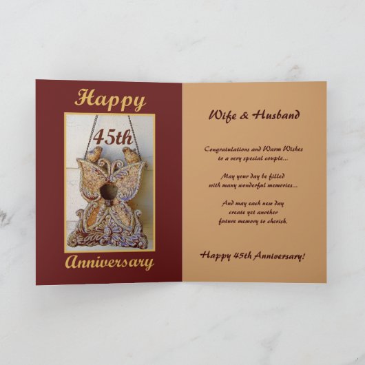 45ste Jubileum met Tortelduifjes Kaart (Binnen)