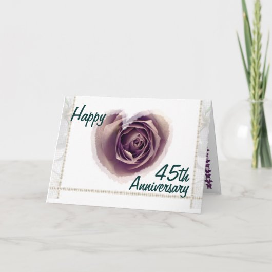 45ste trouwdag - Paarse roos hart Kaart (Voorkant)