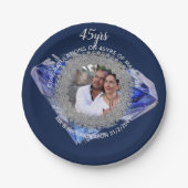 45ste trouwdag - VOEG FOTO TOE saffierblauw Papieren Bordje (Voorkant)