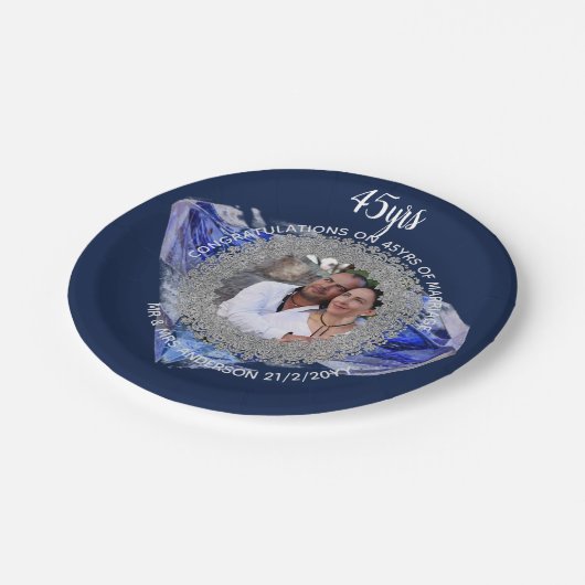 45ste trouwdag - VOEG FOTO TOE saffierblauw Papieren Bordje (Gekanteld)