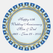 45ste trouwjubileum in goud saffierblauw ronde sticker (Voorkant)