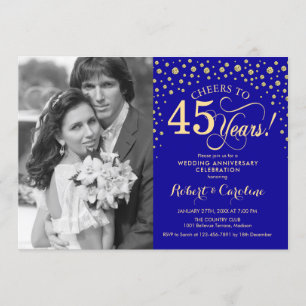 45ste trouwjubileum met foto - Goud Blauw Kaart