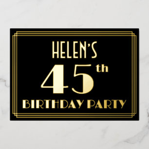 45ste verjaardagsfeest: Art Deco-look “45”, met na Folie Uitnodiging