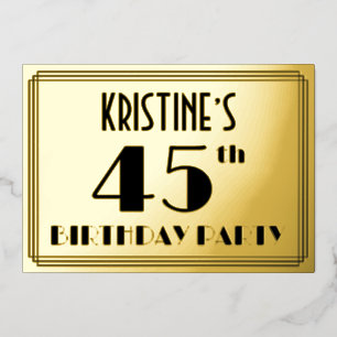 45ste verjaardagsfeest — Art Deco-look “45” + naam Folie Uitnodiging