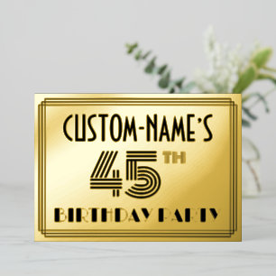 45ste verjaardagsfeest — Art Deco-stijl “45” & naa Folie Uitnodiging
