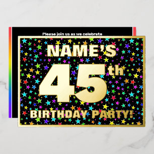 45ste verjaardagsfeest — Leuke, kleurrijke sterren Folie Uitnodiging