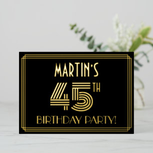 45ste verjaardagsfeestje — Art Deco-stijl “45” + n Folie Uitnodiging