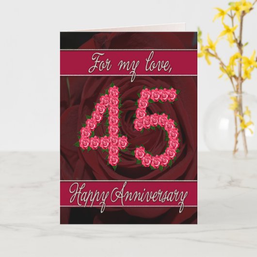 45ste verjaardagskaart met rozen en bladeren kaart (Gele Bloem)