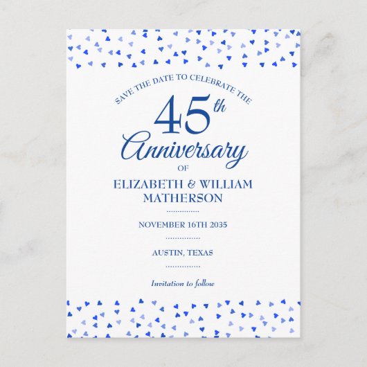 45th 65th Wedding Jubileum Hartelijk sparen de Dat Aankondigingskaart (Voorkant)