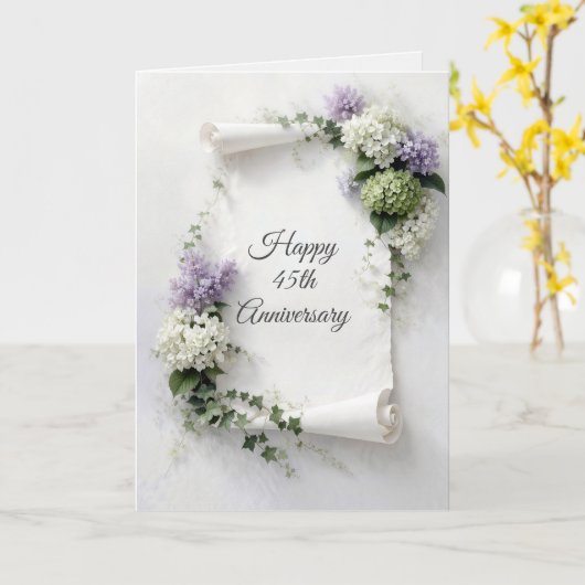 45th Anniversary Scroll Lilacs and Hydrangeas  Kaart (Gele Bloem)