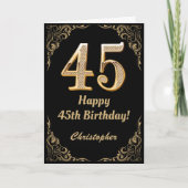 45th Birthday Black en Gold Glitter Lijst Kaart (Voorkant)