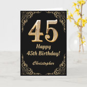 45th Birthday Black en Gold Glitter Lijst Kaart (Gele Bloem)
