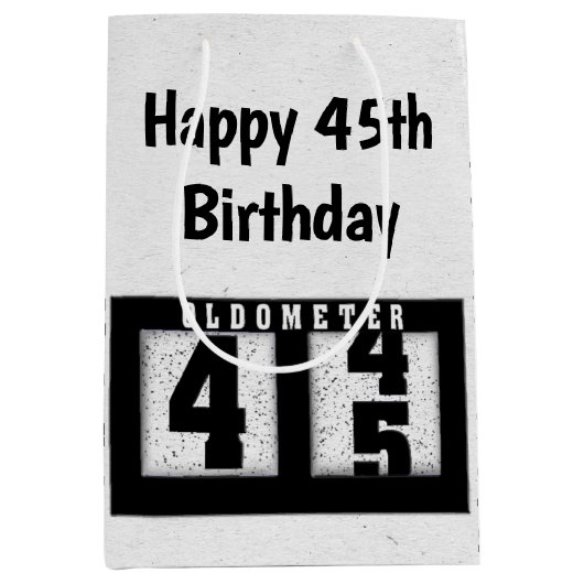 45th Birthday Black Odometer Medium Cadeauzakje (Voorkant)