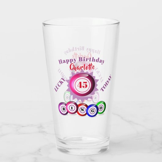 45th Birthday Funny Bingo Théglass Glas (Achterkant)