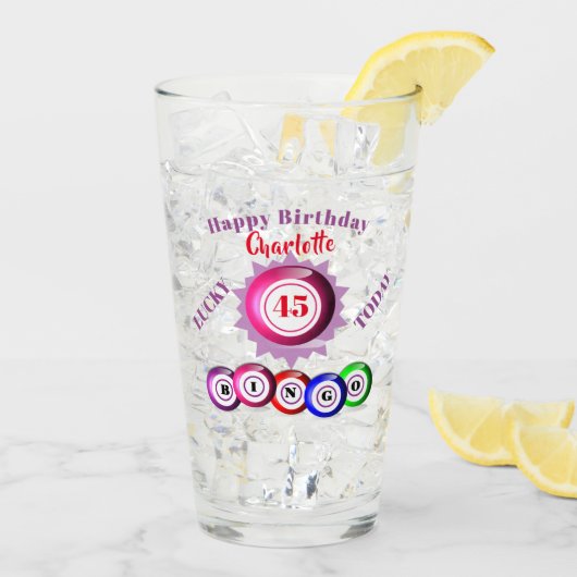 45th Birthday Funny Bingo Théglass Glas (Achterkant ijs)
