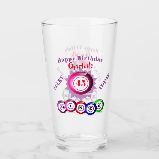 45th Birthday Funny Bingo Théglass Glas (Voorkant)