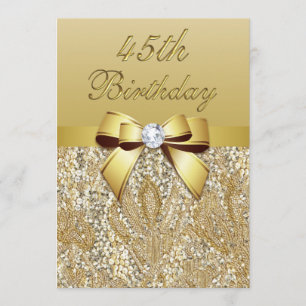 45th Birthday Gold Faux Sequins en boog Kaart