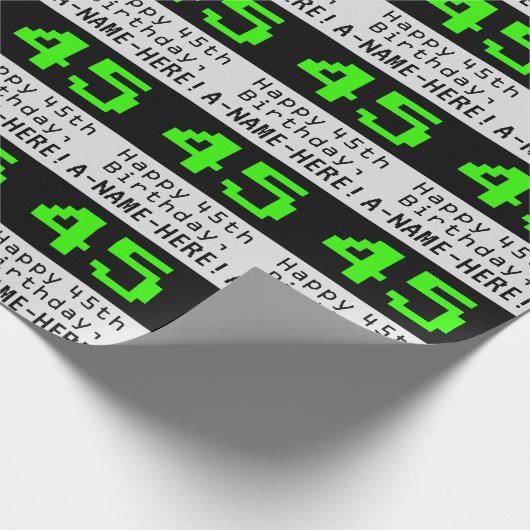 45th Birthday - Nerdy / Geeky Style "45" en Naam Cadeaupapier (Hoek)