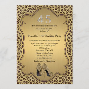 45th, Birthday Party 45th, Cheetah High Heels Shoe Kaart