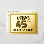 45th Birthday Party ~ Art Deco Style "45" + naam Folie Uitnodiging Briefkaart (Voorkant / Achterkant)