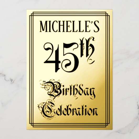 45th Birthday Party — Elegant Script + aangepaste Folie Uitnodiging (Voorkant)