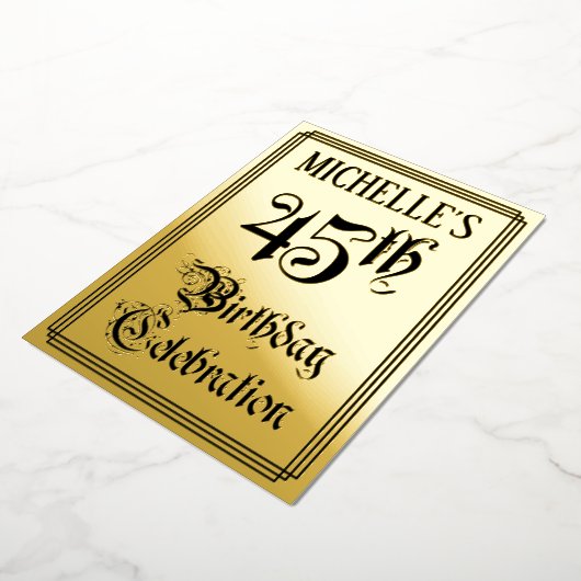 45th Birthday Party — Elegant Script + aangepaste Folie Uitnodiging (Gedraaid)