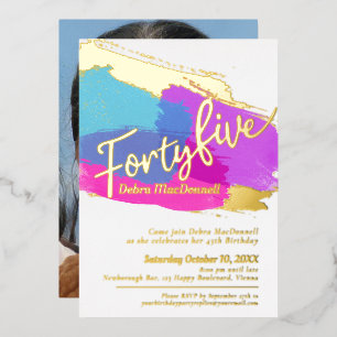 45th Birthday party goudfoto helder abstract Folie Uitnodiging