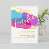 45th Birthday party goudfoto helder abstract Folie Uitnodiging (Staand Voorkant)