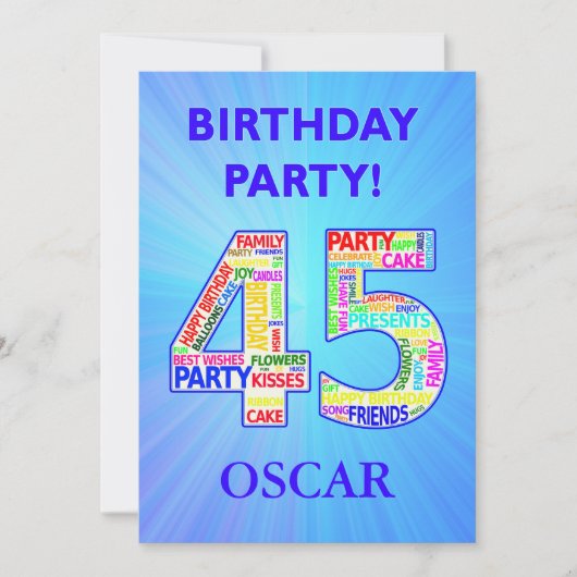45th Birthday Party Invitation Voeg een naam toe Kaart (Voorkant)