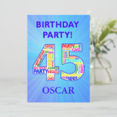 45th Birthday Party Invitation Voeg een naam toe Kaart (Staand voorkant)