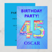 45th Birthday Party Invitation Voeg een naam toe Kaart (Voorkant / Achterkant)