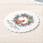 45th Birthday Party Red Cardinal Wreath Custom Kartonnen Onderzetters (Gekanteld)