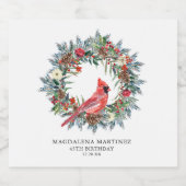 45th Birthday Party Red Cardinal Wreath Custom Sparkling Wijnetiket (Enkel label)
