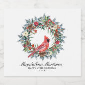 45th Birthday Party Red Cardinal Wreath Custom Sparkling Wijnetiket (Enkel label)