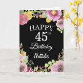 45th Birthday Waterverf Floral Flowers Black Card Kaart (Gele Bloem)