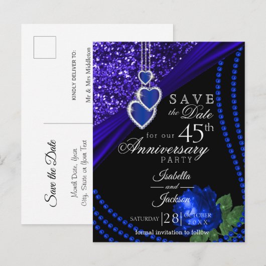45th Glitter & Roos Jubileum - Sla de datum op Aankondigingskaart (Voorkant / Achterkant)